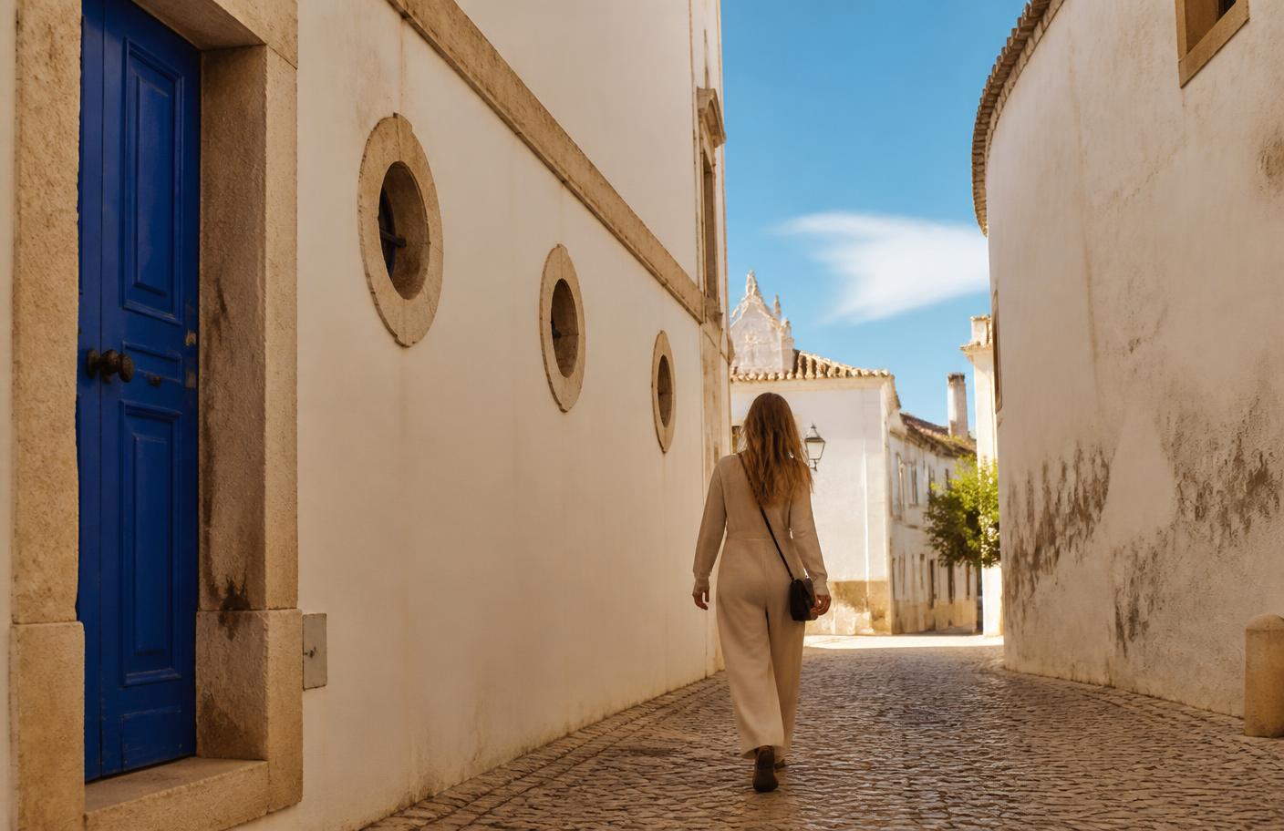 Sunlit Faro old town overlooking the water